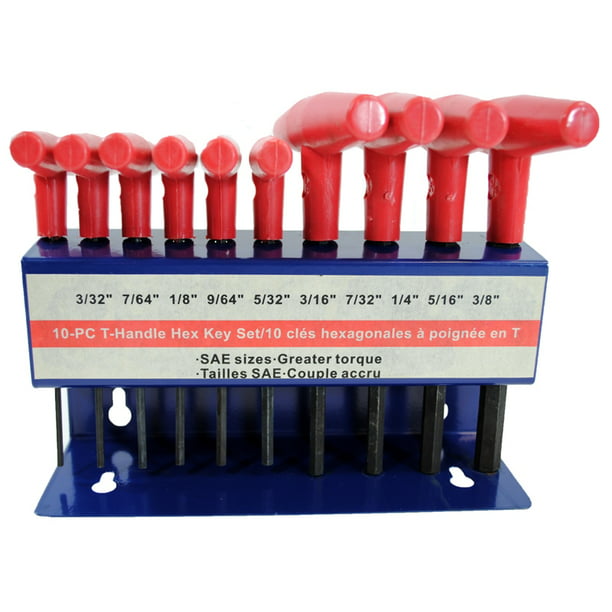 10 pcs Allen Wrench Hex Key Set Extra Long T-handle SAE Sizes w/Storage Rack 